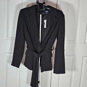 NY&C Women's Black Crepe Belted Caviar Blazer Size L